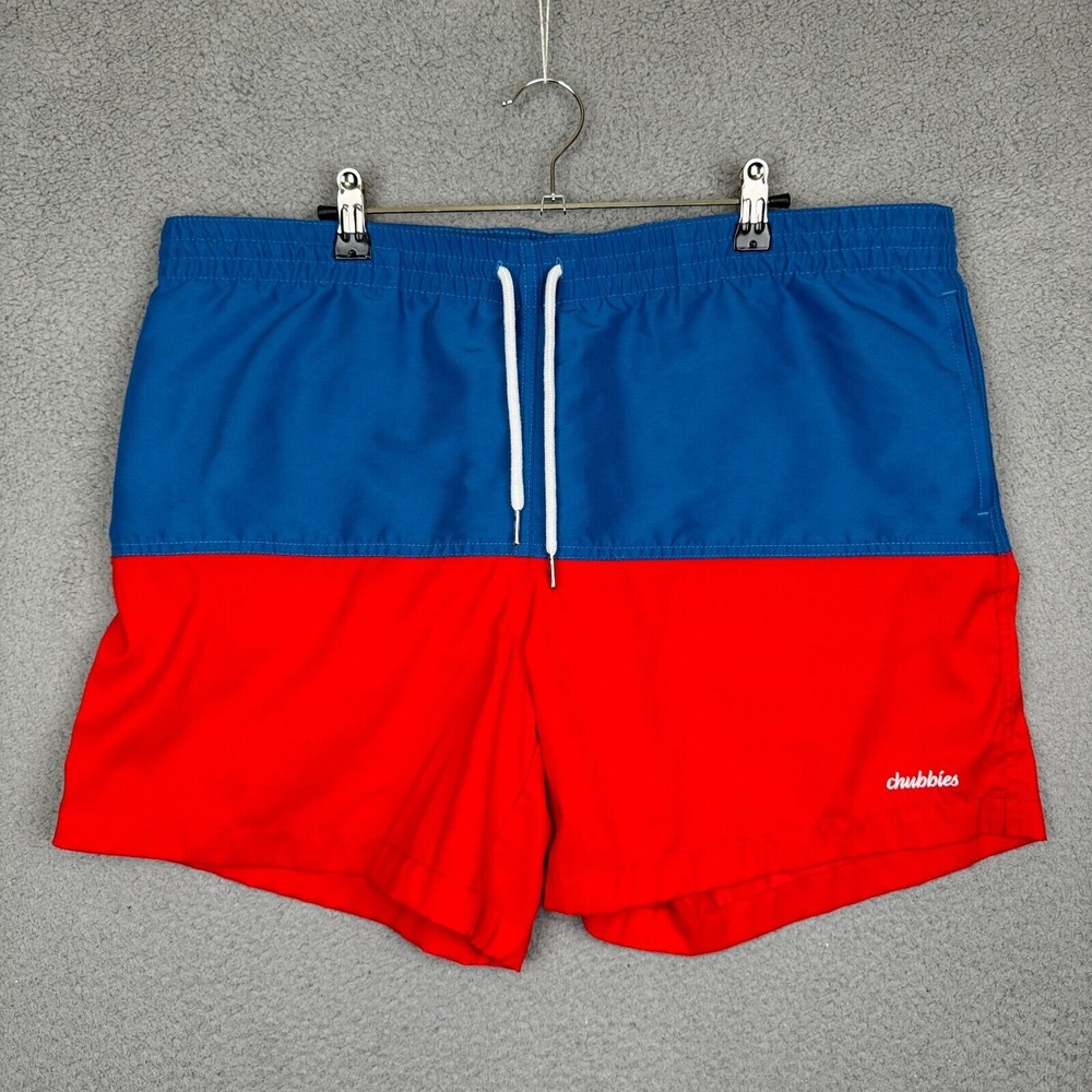 Chubbies Shorts Mens XL Blue Red Colorblock Swim Board Shorts Drawstring* Beach